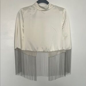 Anthropologie Cream Satin Beaded Cape Top